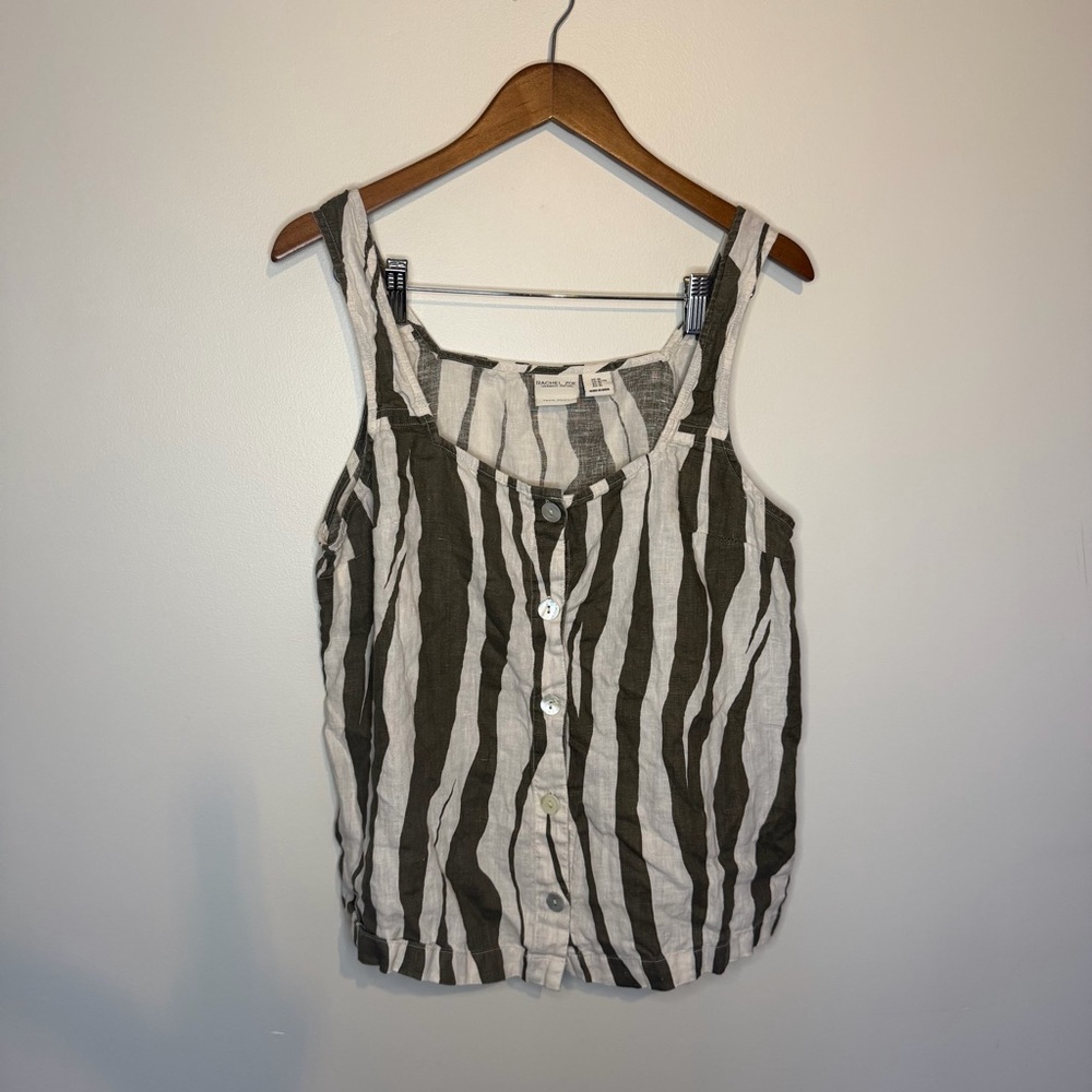 Rachel Zoe Sleeveless Cropped Button Up Top 100% Linen Size XL Zebra Stripes